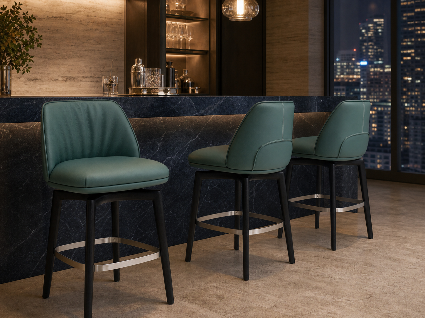 Boulder Wood Leg Bar Stool